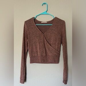 Active USA Women's Salmon Wrap Fuzzy Long Sleeve Top Size Small